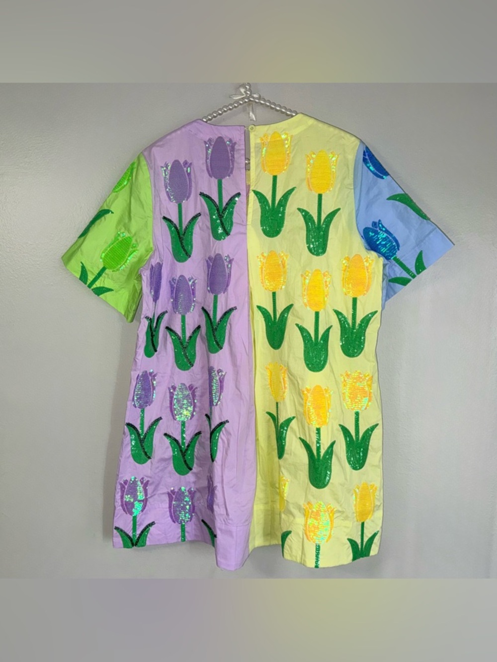 QUEEN OF SPARKLES NEON COLORBLOCK TULIP MINI DRESS - Picture 5 of 14